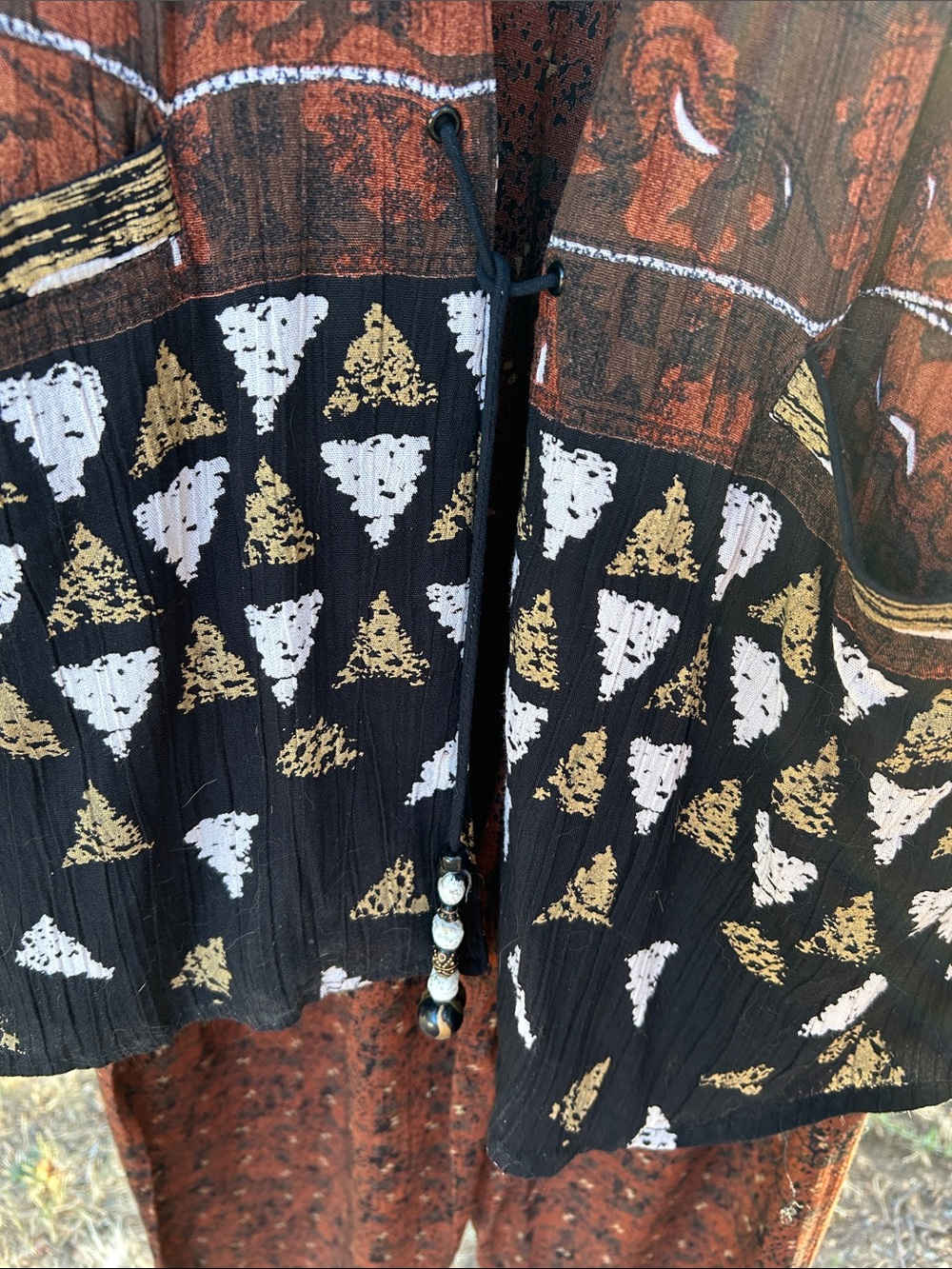 Vintage Womens Brown Patterned pant and Cardigan set by Dorothy Schoelen